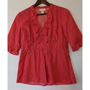 Vintage Loft Babydoll Y2K‎ Red Polka Dot Ruffle V-Neck Top Pinup Retro Size 2